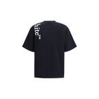 Black cotton Off-White T-shirt with signature branding visible on the front, casual style, and classic fit.