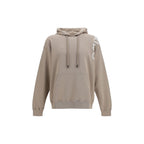 Off-White beige cotton sweatshirt with logo branding, displayed flat showing front view and soft fabric texture.
