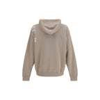 Off-White beige cotton sweatshirt with logo detail, casual long-sleeve top, shown on a hanger.