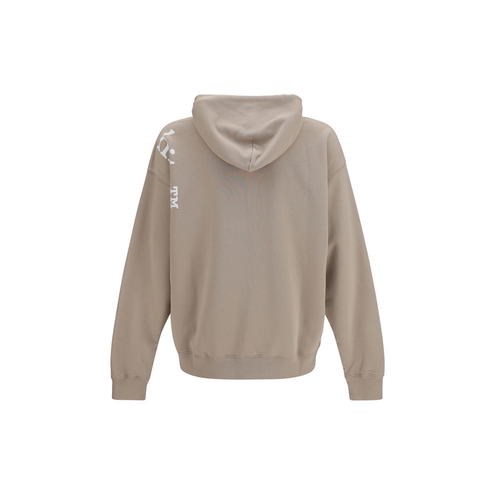 Off-White beige cotton sweatshirt with logo detail, casual long-sleeve top, shown on a hanger.
