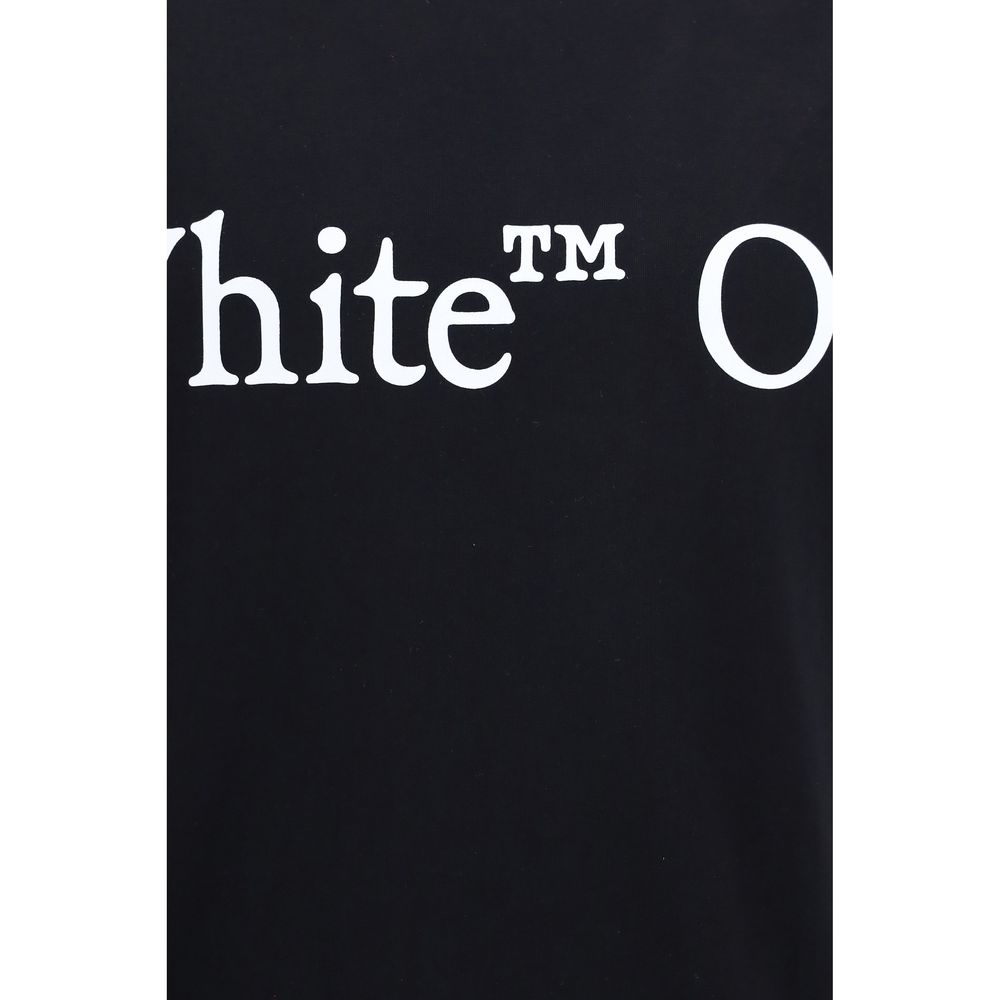 Black cotton T-shirt by Off-White with logo detail, casual fit, and short sleeves, displayed on a plain background.