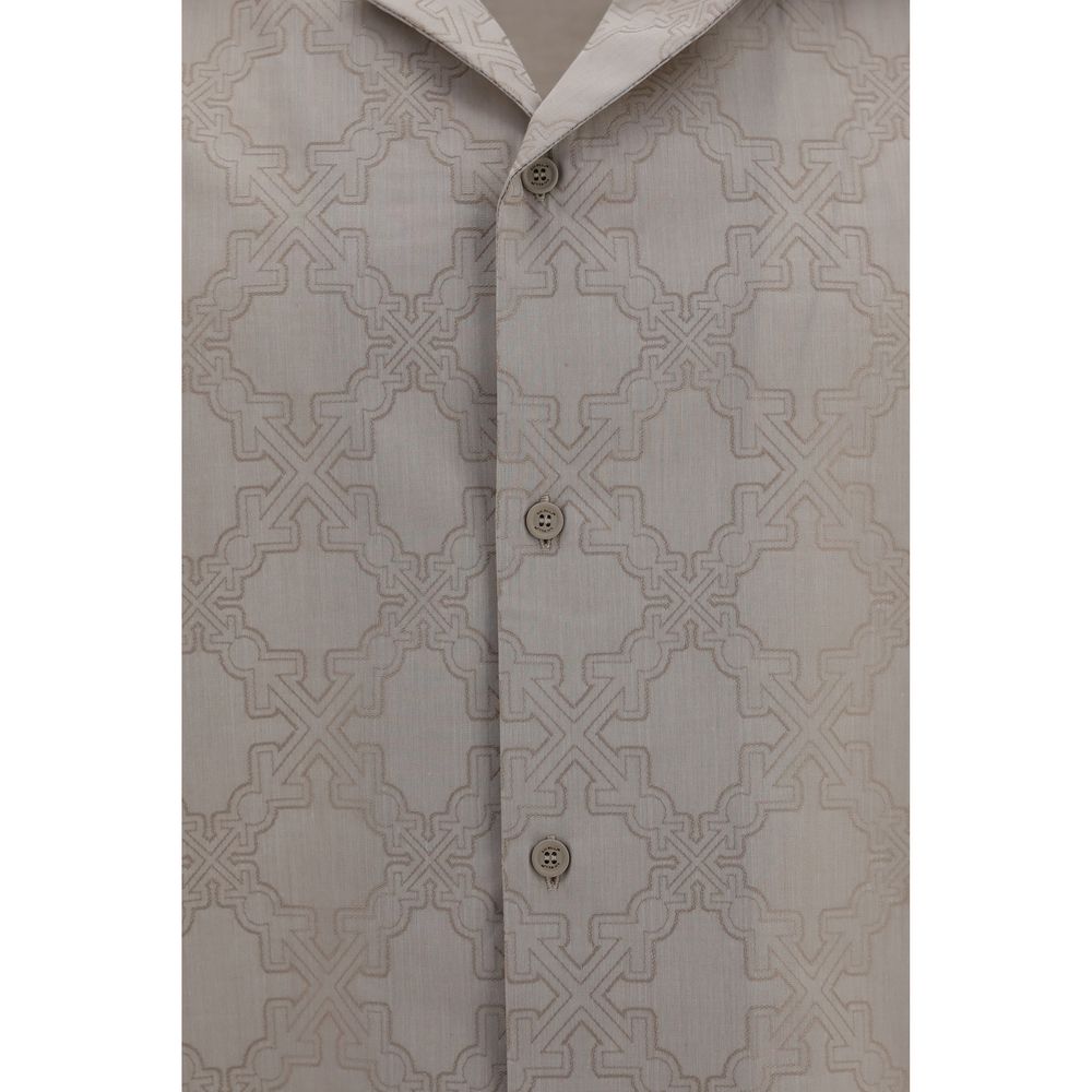Off-White Beige Cotton Pattern Shirt - Eljoys Fashion 