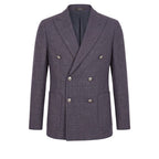 Men's Peserico blue wool jacket with classic collar and button closure, tailored fit, and side pockets.
