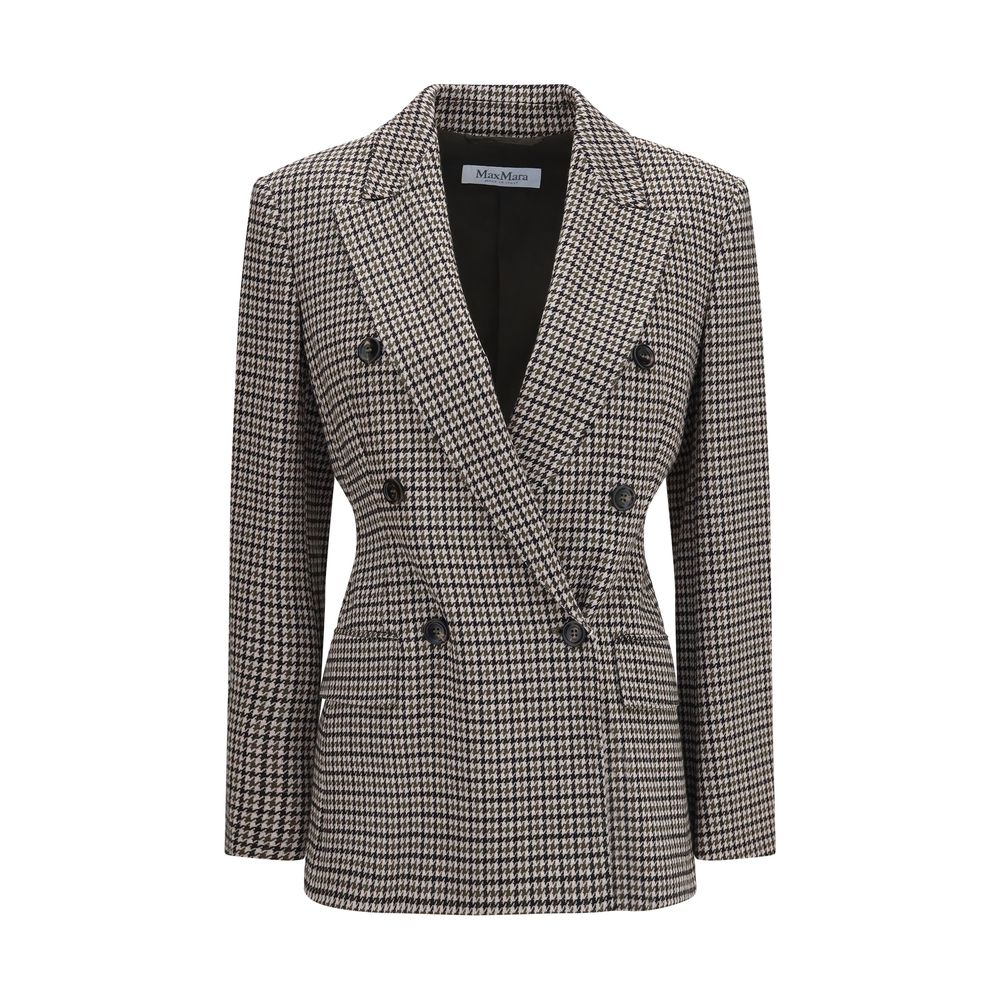 Multicolor Max Mara viscose blazer with tailored fit and vibrant pattern, displayed on a hanger against a neutral background.