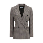 Multicolor Max Mara viscose blazer with tailored fit and vibrant pattern, displayed on a hanger against a neutral background.