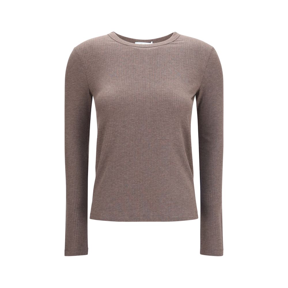 Max Mara brown lyocell sweatshirt with a relaxed fit and crew neckline, showcasing soft fabric and casual style.