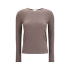 Max Mara brown lyocell sweatshirt with a relaxed fit and crew neckline, showcasing soft fabric and casual style.