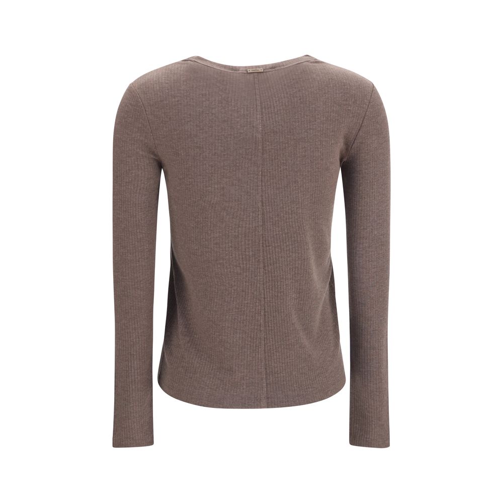 Max Mara brown lyocell sweatshirt displayed on a hanger with a soft, casual fit and smooth fabric texture.