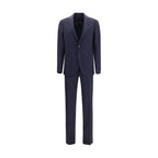 Lardini blue wool Aries two-piece suit with notch lapel jacket and matching trousers, tailored for a sophisticated look.