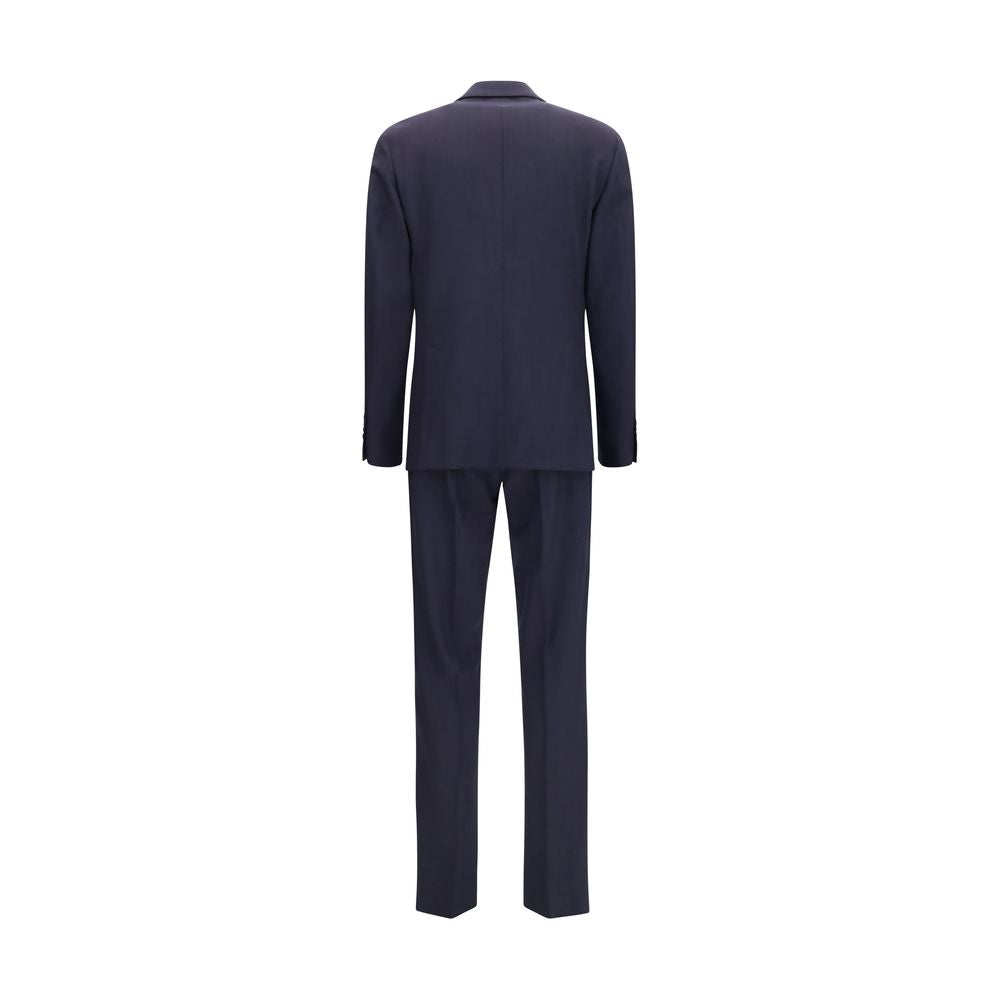 Lardini blue wool Aries two-piece suit with notch lapel jacket and matching trousers, tailored for a sophisticated look.