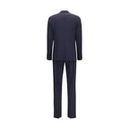 Lardini blue wool Aries two-piece suit with notch lapel jacket and matching trousers, tailored for a sophisticated look.