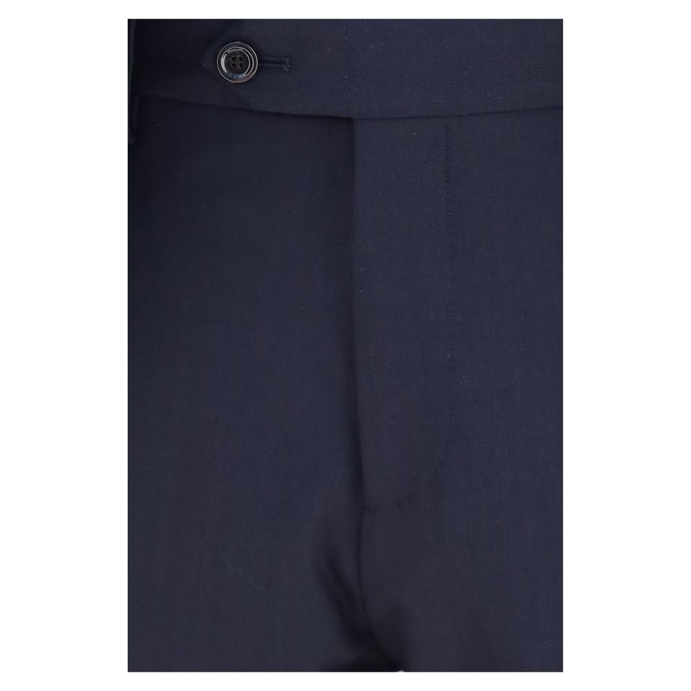 Lardini blue wool Aries two-piece suit with notch lapel jacket and matching trousers, tailored for a classic, sophisticated look.