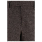 Lardini brown viscose dress pants with tailored fit and classic style, shown on a hanger against a neutral background.