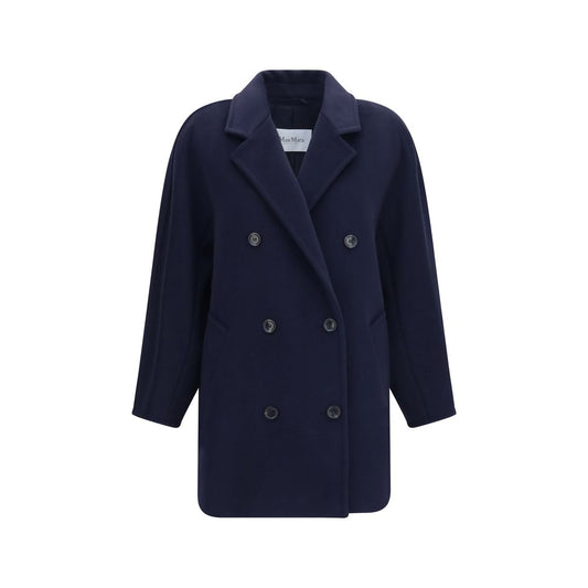 Max Mara Blue Wool Oves Aries Full-Length Jacket Max Mara