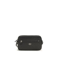 Valentino Garavani black calf leather Bos Taurus shoulder bag with silver hardware and sleek design.