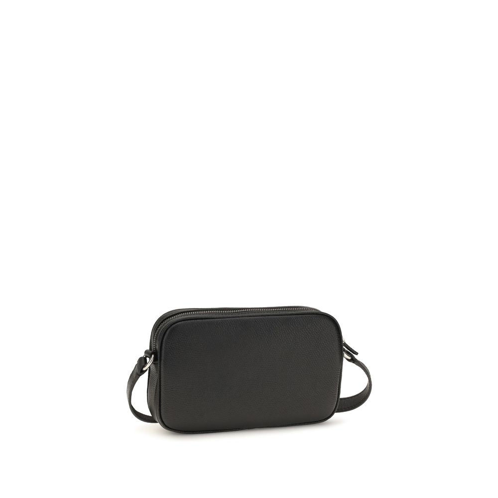 Valentino Garavani black calf leather Bos Taurus shoulder bag with sleek design and subtle logo detailing.
