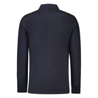 Hugo Boss blue cotton men's polo shirt with classic collar and short sleeves, displayed on a neutral background.