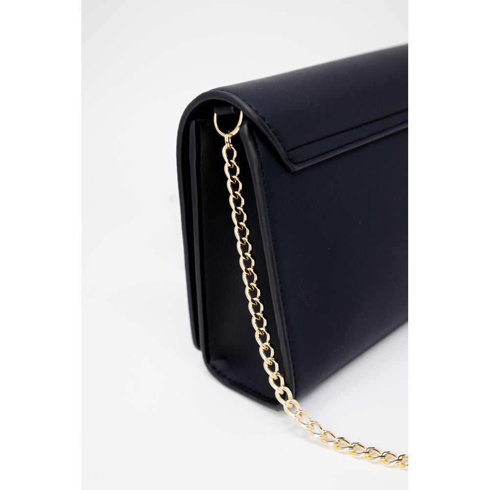 Love Moschino black polyethylene handbag with gold-tone hardware and structured design, featuring top handles and a logo detail.