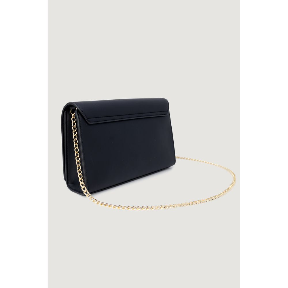 Black polyethylene Love Moschino handbag with silver hardware and top handle, featuring a structured design and logo detailing.