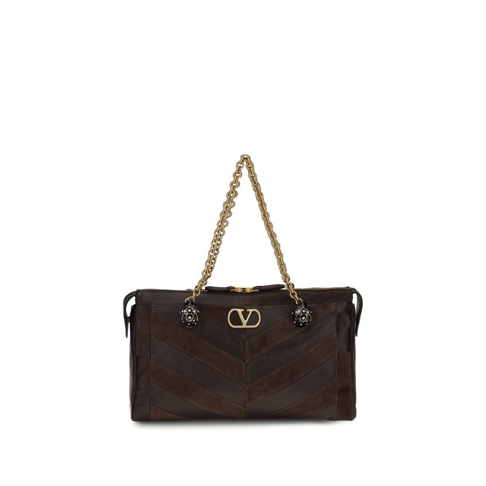 Valentino Garavani Brown Calf Leather Bos Taurus Shoulder Bag Valentino Garavani