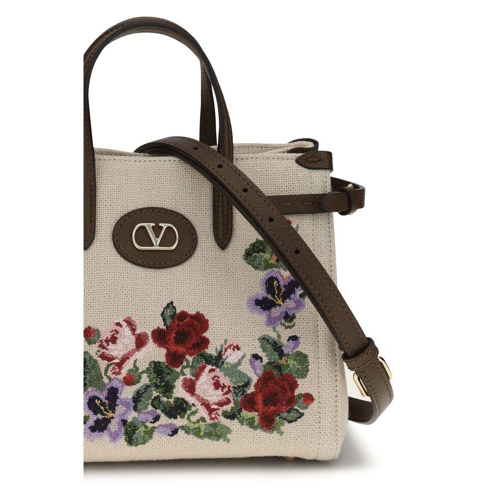 Valentino Garavani Beige Linen Shoulder Bag Valentino Garavani