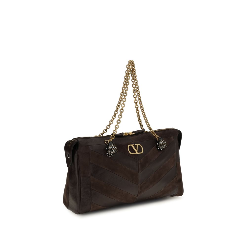 Valentino Garavani Brown Calf Leather Bos Taurus Shoulder Bag Valentino Garavani