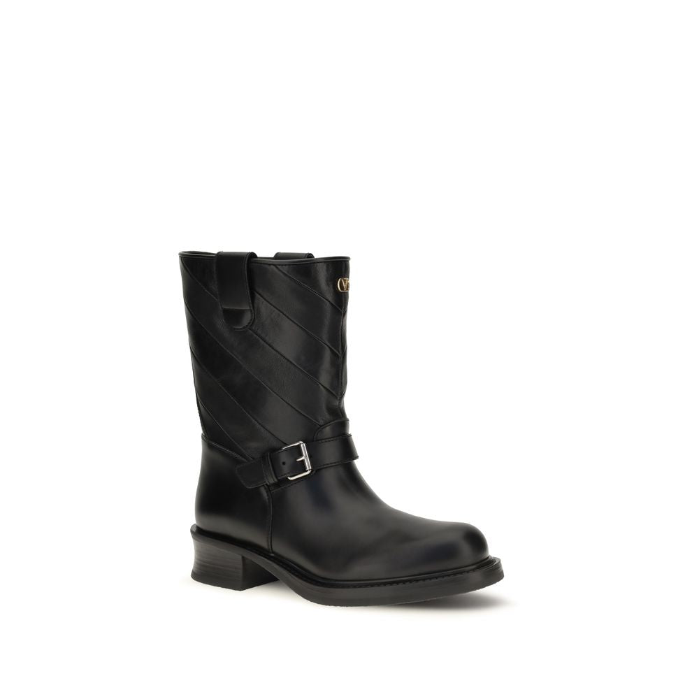 Valentino Garavani Black Calf Leather Bos Taurus Ankle Boots Valentino Garavani