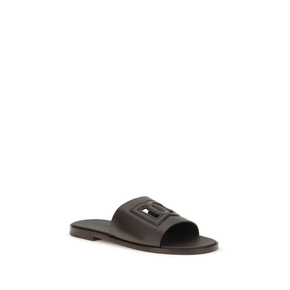 Dolce & Gabbana Brown Calf Leather Bos Taurus Flat Sandals Dolce & Gabbana