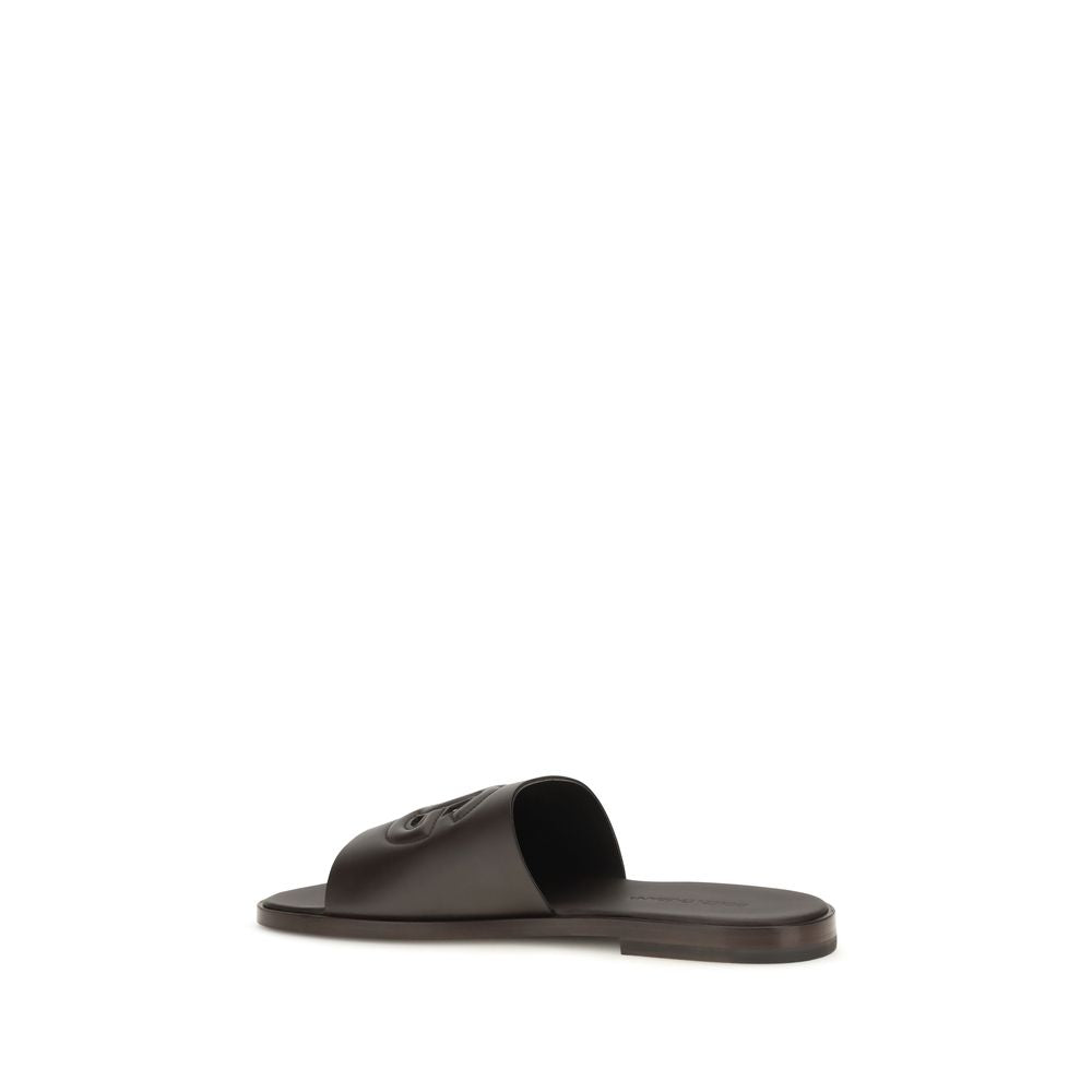 Dolce & Gabbana Brown Calf Leather Bos Taurus Flat Sandals Dolce & Gabbana