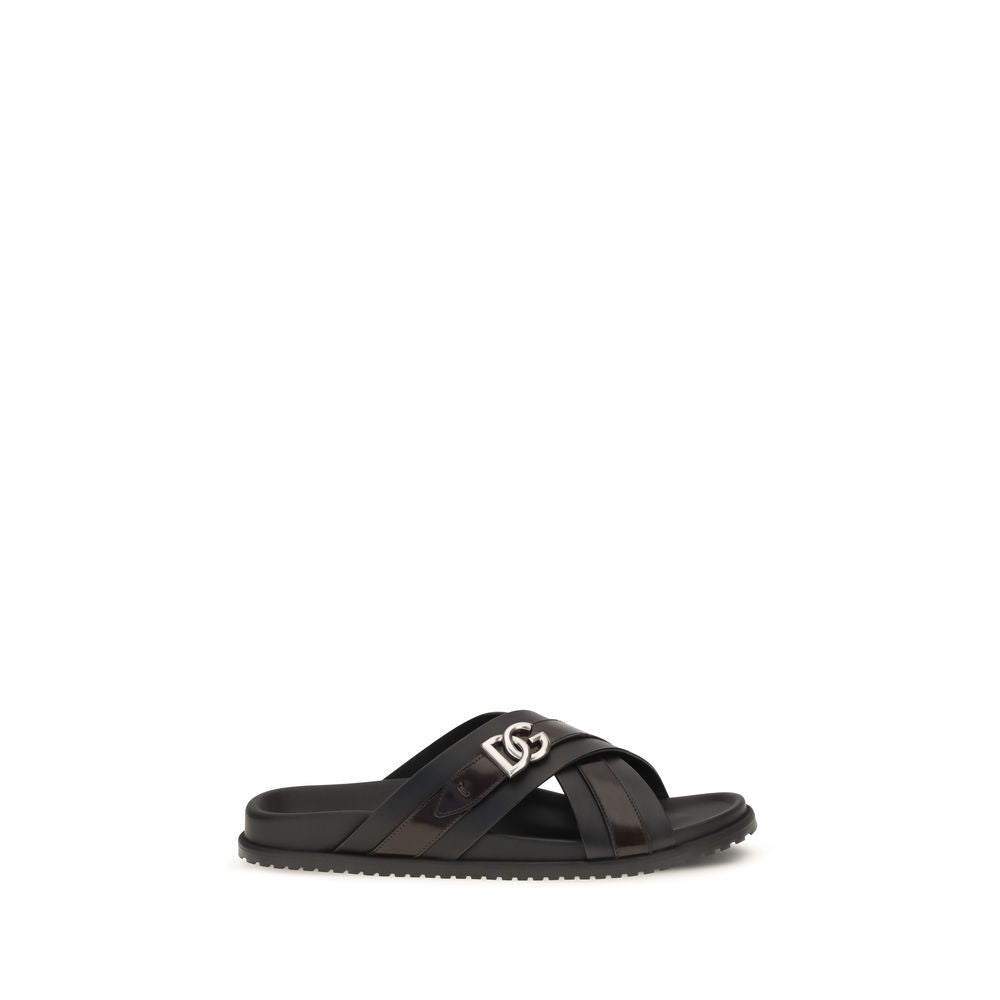 Dolce & Gabbana Black Calf Leather Bos Taurus Sandals Dolce & Gabbana