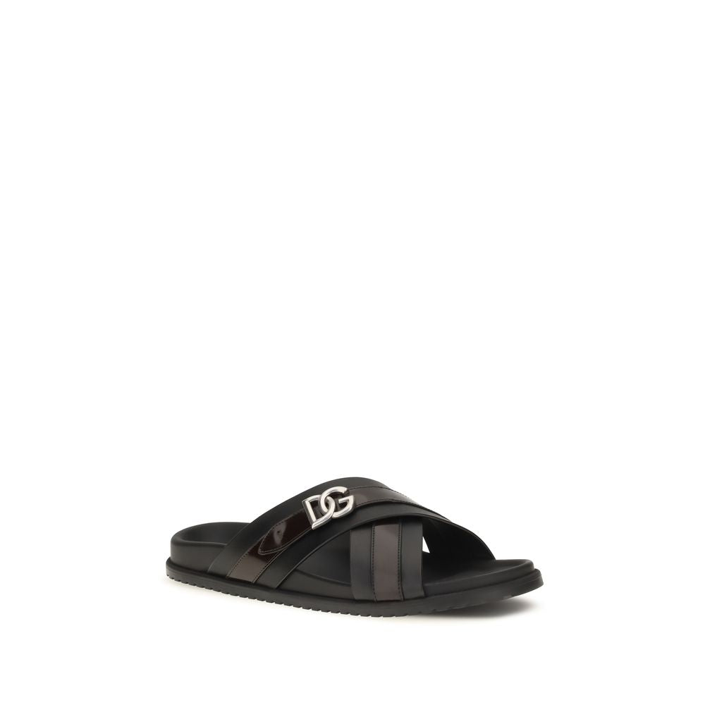 Dolce & Gabbana Black Calf Leather Bos Taurus Sandals Dolce & Gabbana