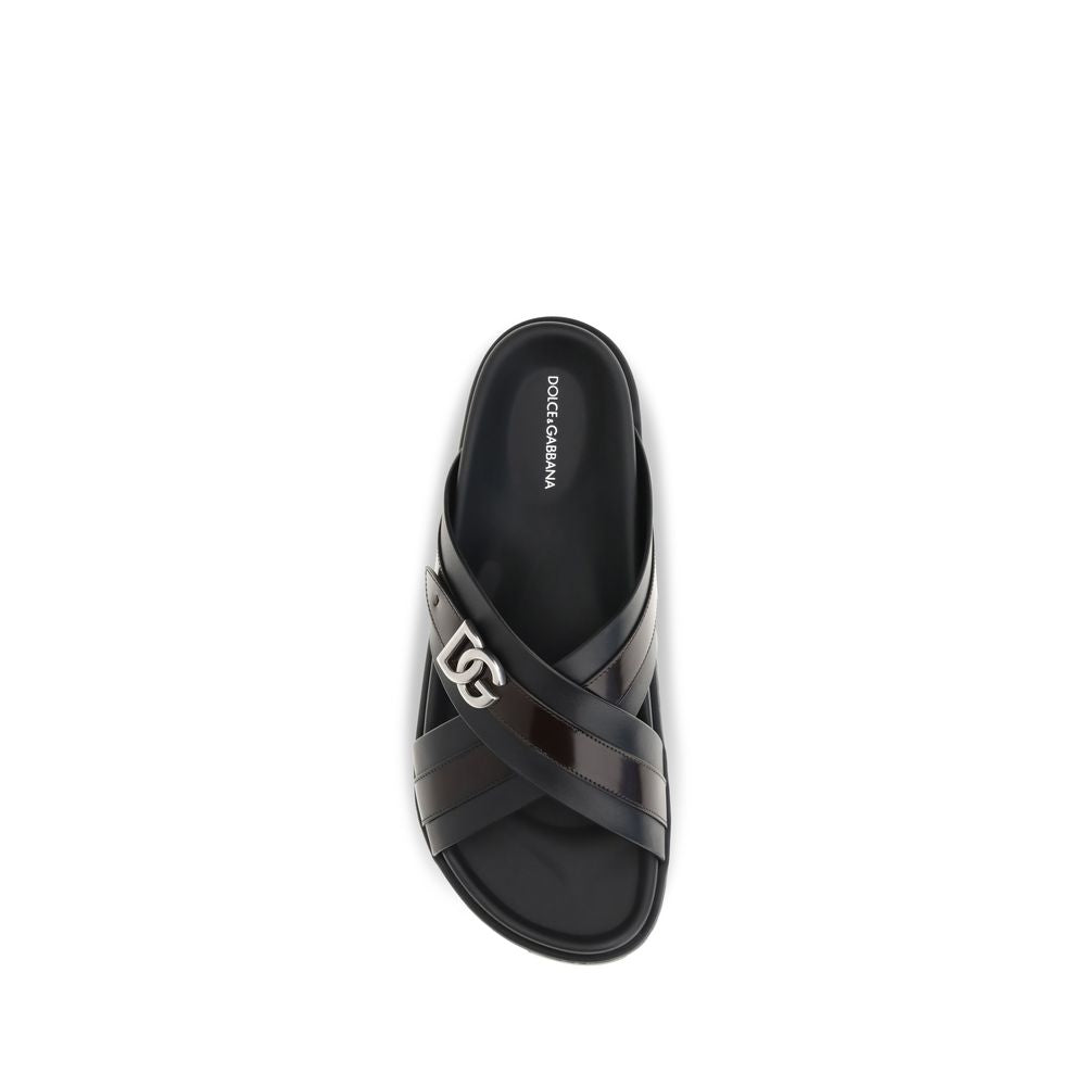 Dolce & Gabbana Black Calf Leather Bos Taurus Sandals Dolce & Gabbana