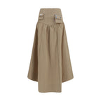 Ganni Beige Cotton Midi Skirt