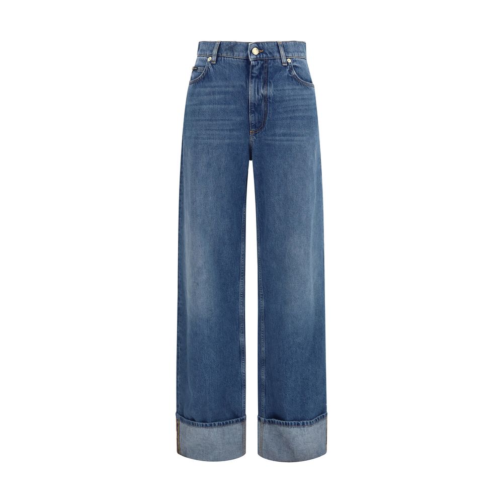 Dolce & Gabbana blue cotton straight-leg jeans showing classic five-pocket design and sleek fit.
