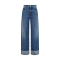 Dolce & Gabbana blue cotton straight-leg jeans showing classic five-pocket design and sleek fit.