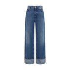 Dolce & Gabbana blue cotton straight-leg jeans showing classic five-pocket design and sleek fit.