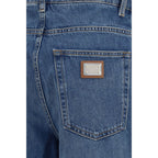 Blue cotton straight-leg jeans by Dolce & Gabbana with classic five-pocket design and belt loops.