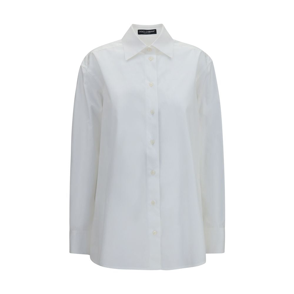 Dolce & Gabbana white cotton dress shirt with classic collar and button-down front, tailored for a stylish, refined look.