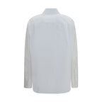 White cotton dress shirt by Dolce & Gabbana, tailored fit with classic collar and button-down front, displayed on a hanger.