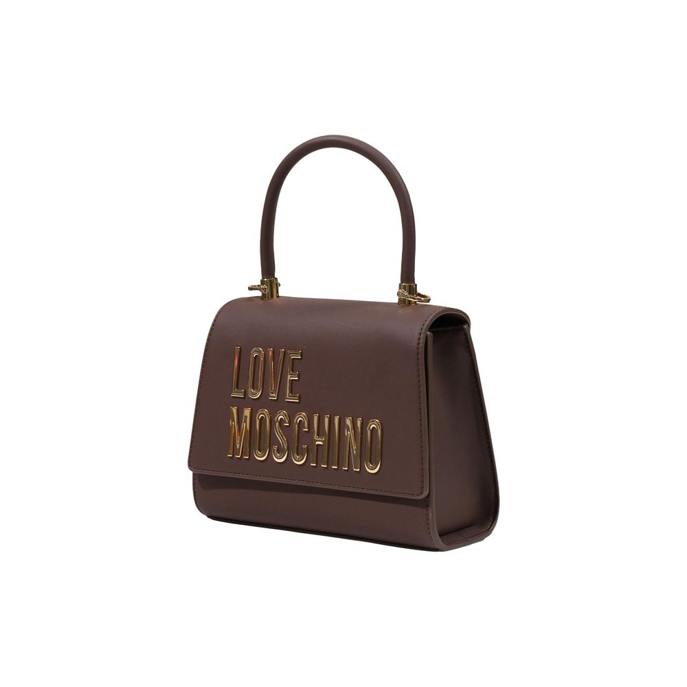 Love Moschino brown polyethylene handbag with handles and logo detail, stylish and spacious for everyday use.