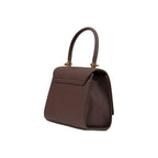 Brown polyethylene Love Moschino handbag with structured design and top handle, featuring the brand's logo detail.