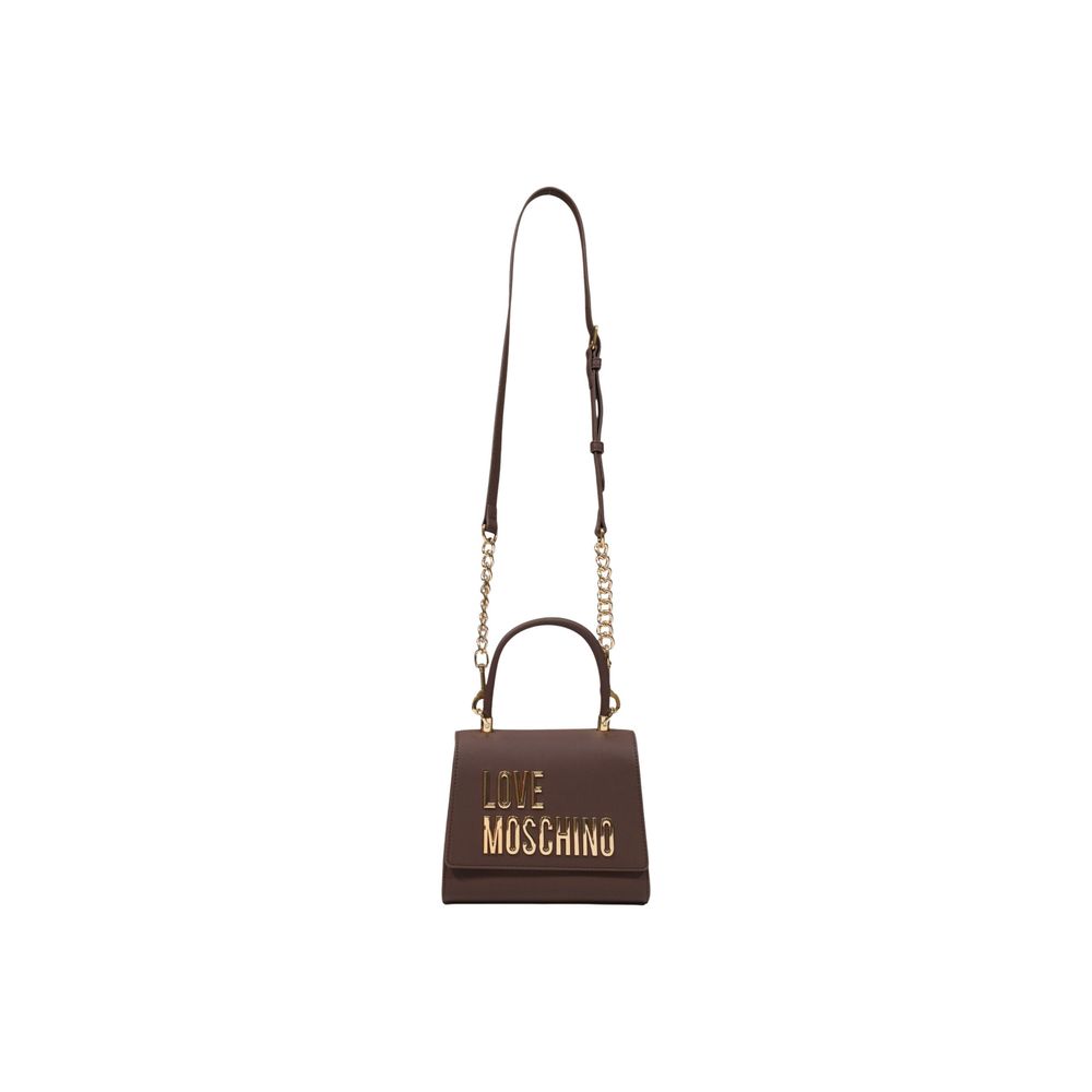 Brown Love Moschino polyethylene handbag with rounded handles and logo detailing, stylish and spacious for everyday use.