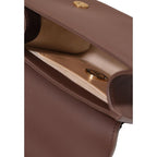 Love Moschino brown polyethylene handbag with a structured design and top handle, showcasing its stylish and modern look.