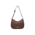 Love Moschino brown polyethylene handbag with structured design and top handles, stylish and versatile for everyday use.