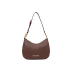 Love Moschino brown polyethylene handbag with structured design and top handles, stylish and versatile for everyday use.
