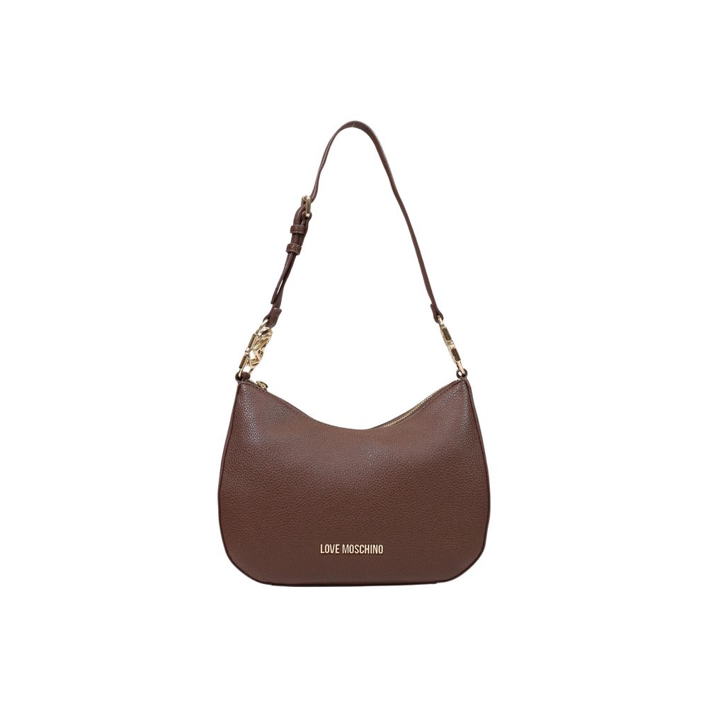 Love Moschino brown polyethylene handbag with structured design and top handles, stylish and versatile for everyday use.