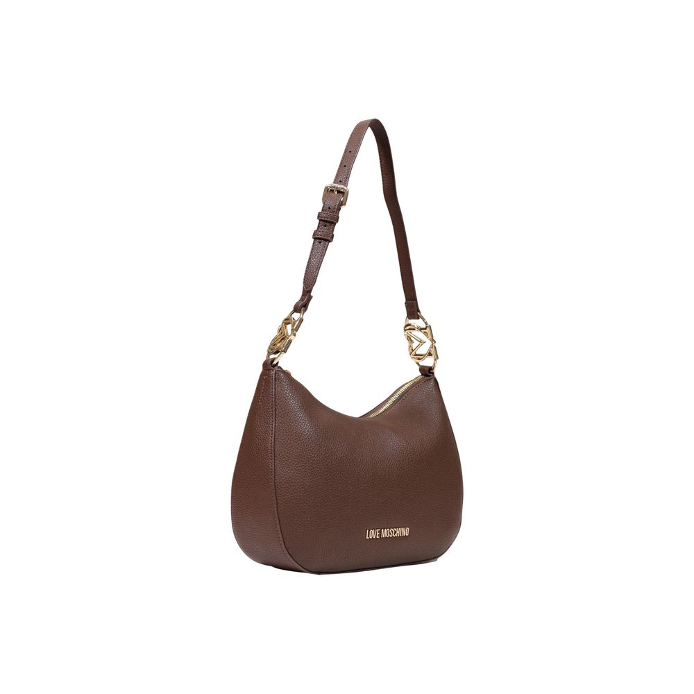 Love Moschino brown polyethylene handbag with structured design and top handle, perfect for stylish everyday use.