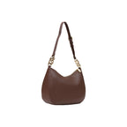 Love Moschino brown polyethylene handbag with structured design and top handles, showcasing modern fashion style.