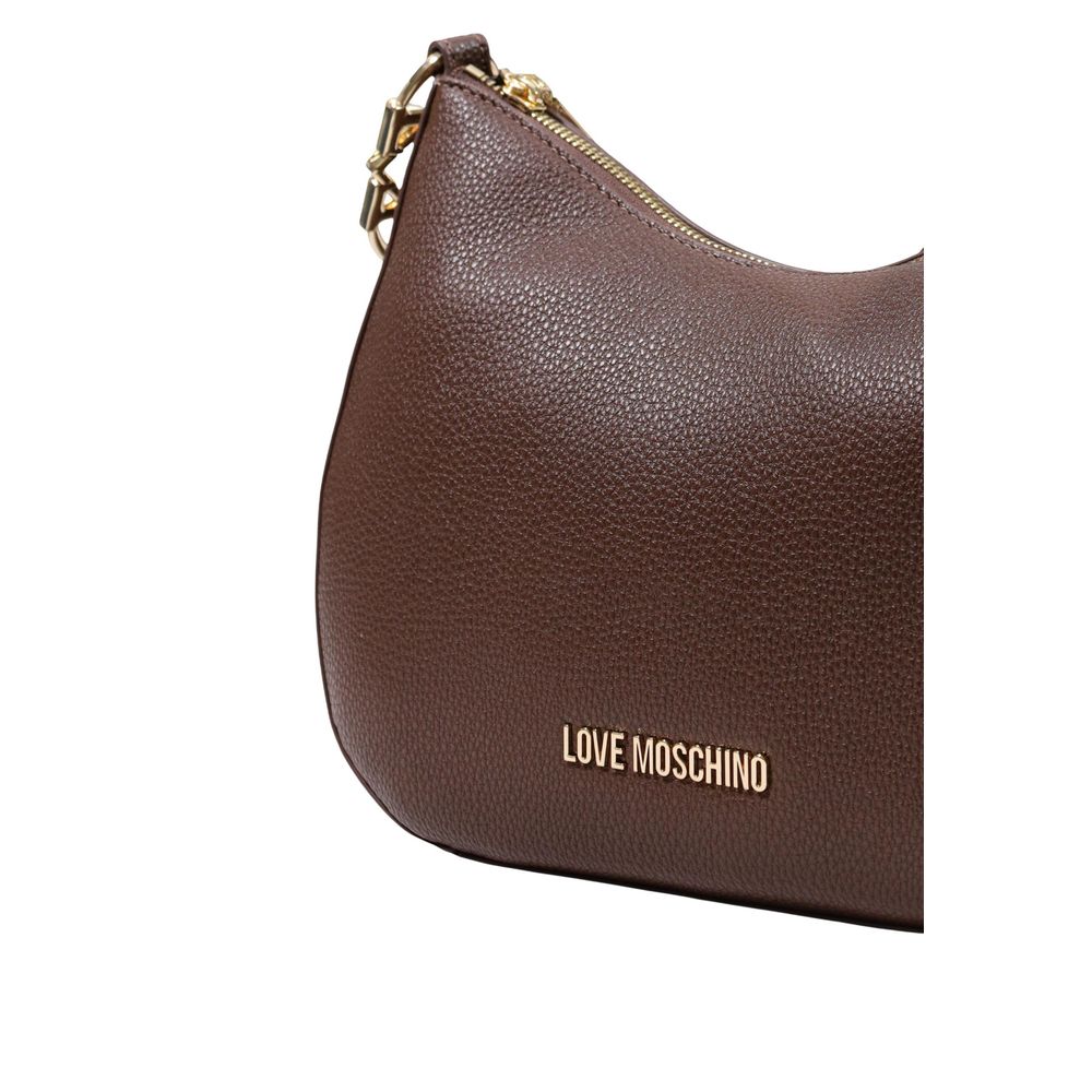 Love Moschino brown polyethylene handbag with structured design and top handle, stylish and lightweight for everyday use.