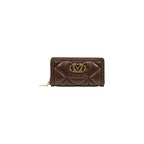 Love Moschino brown polyethylene wallet with gold logo and multiple card slots, showcasing a stylish and compact design.